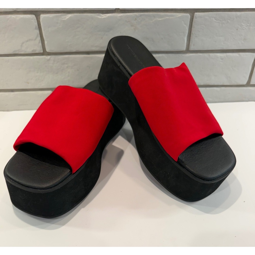 Princess Polly Platform Slide Sandals Womens 10 Red Black Chunky Y2K Retro Rave